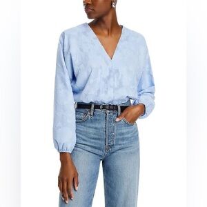 Koko + Mason Jacquard Sky Blue V-Neck Blouse sz XS